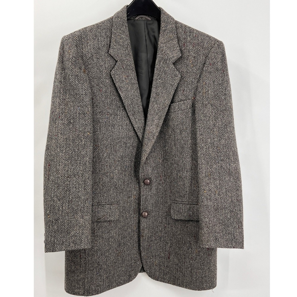 Vintage Wool Tweed Blazer Jacket Suede‎ Elbows Ireland Large Academia Old Money